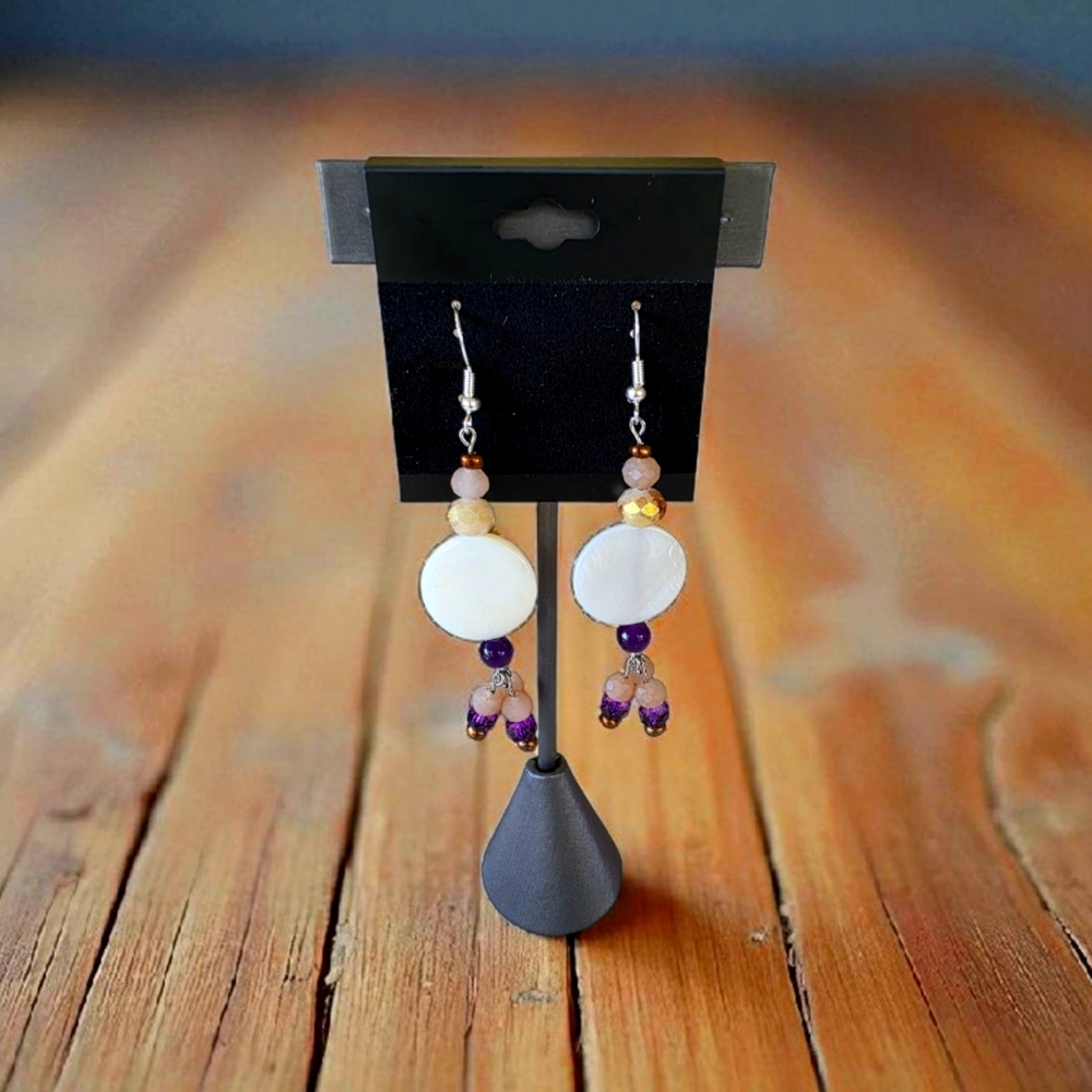 Chic Silver and Purple Beaded Earrings